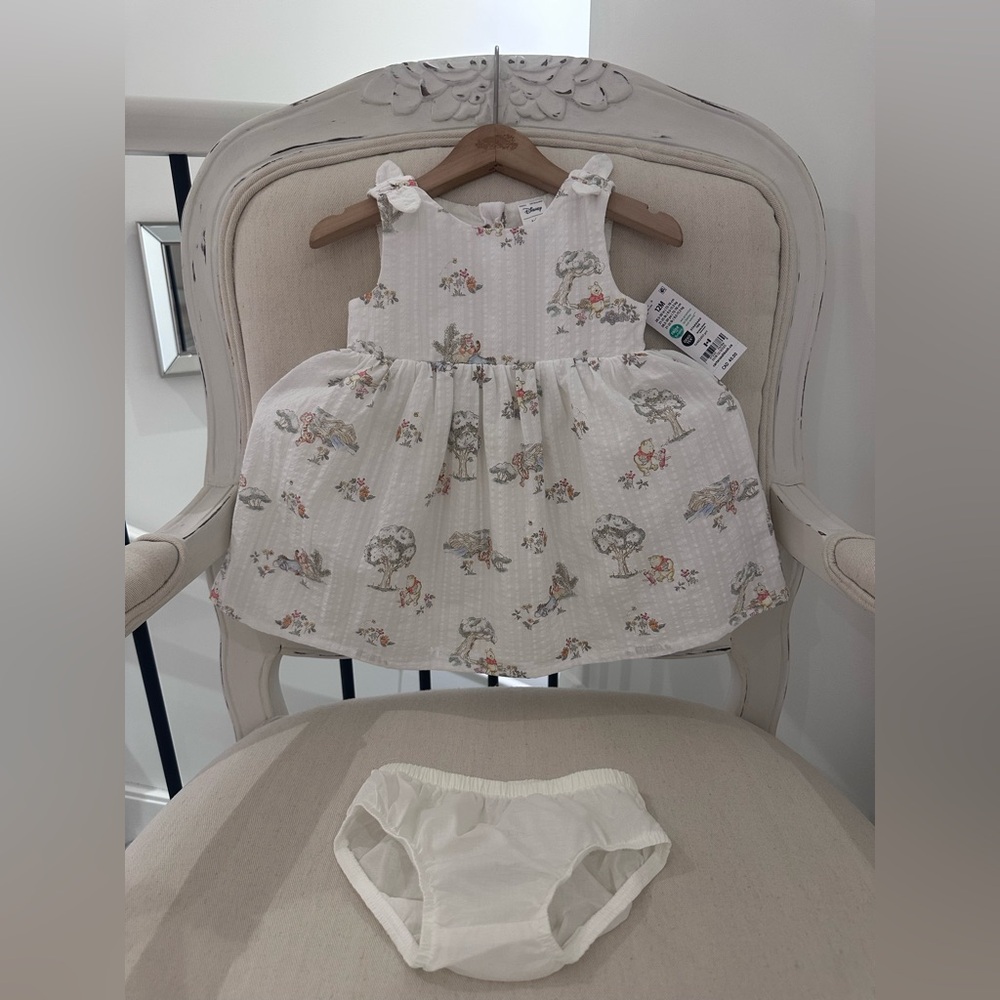 🤍 12 Mth Baby Girl Disney Winnie the Pooh X Oshkosh Cotton Dress with Bows NWT